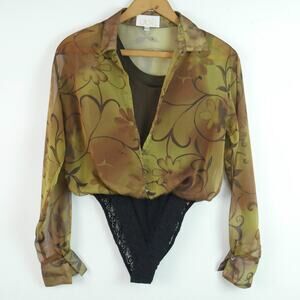 Vintage Cache Bodysuit Small 90s Sheer Chiffon Ethereal Floral Grunge Y2K Top